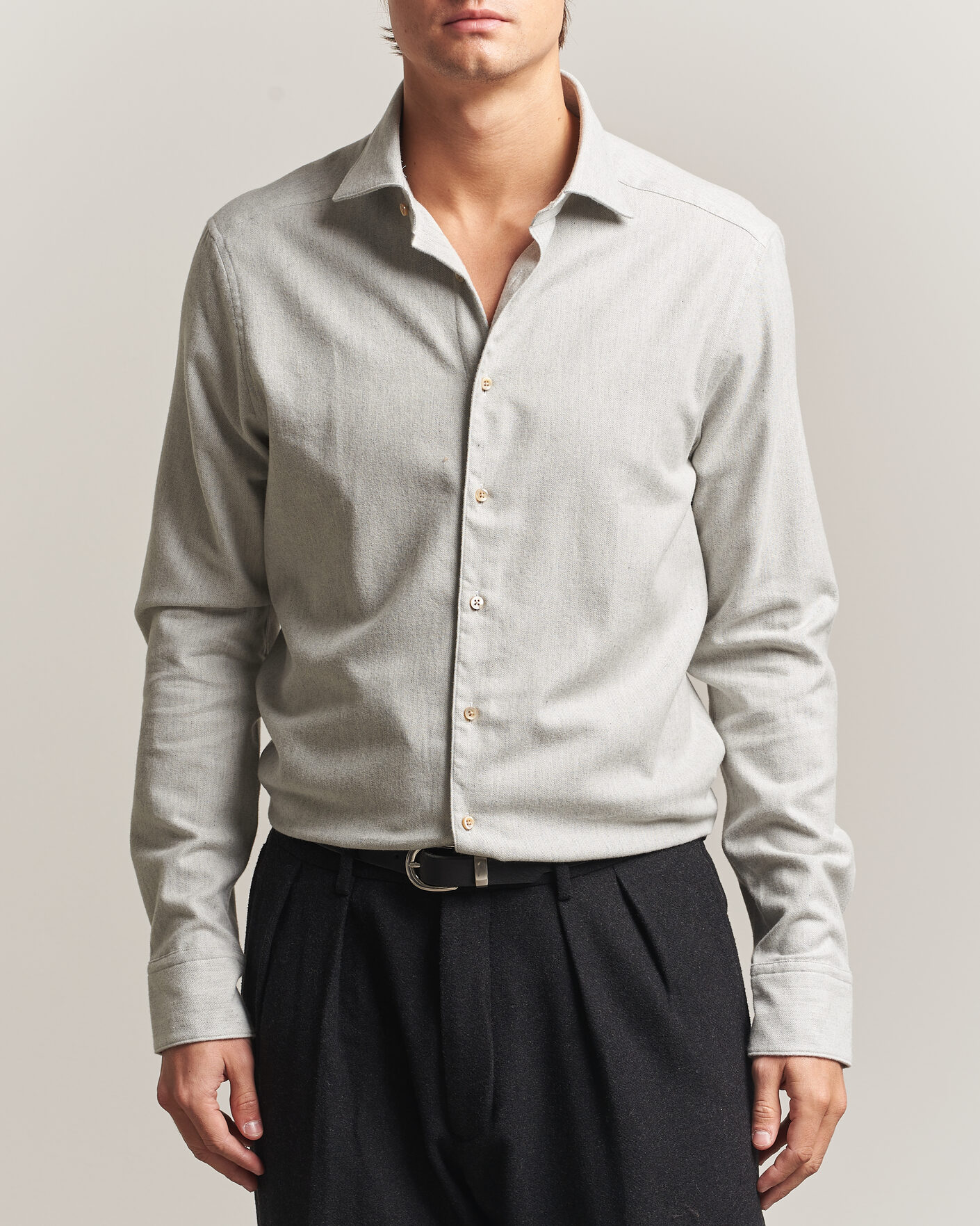 Homme | Chemises | Stenströms | Slimline Flannel Shirt Light Grey