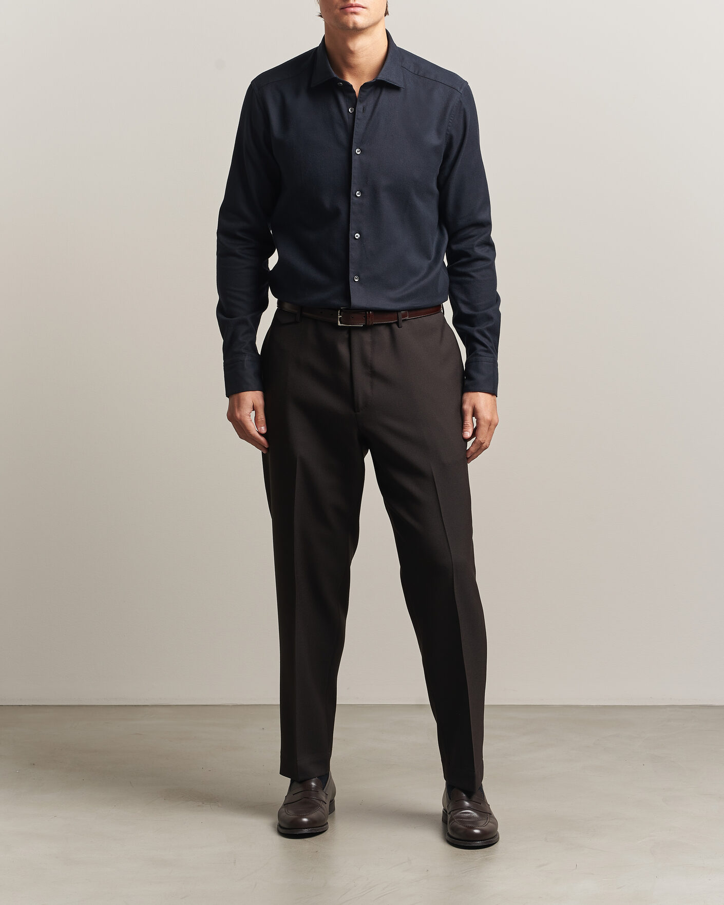 Heren | Overhemden | Stenströms | Slimline Flannel Shirt Black