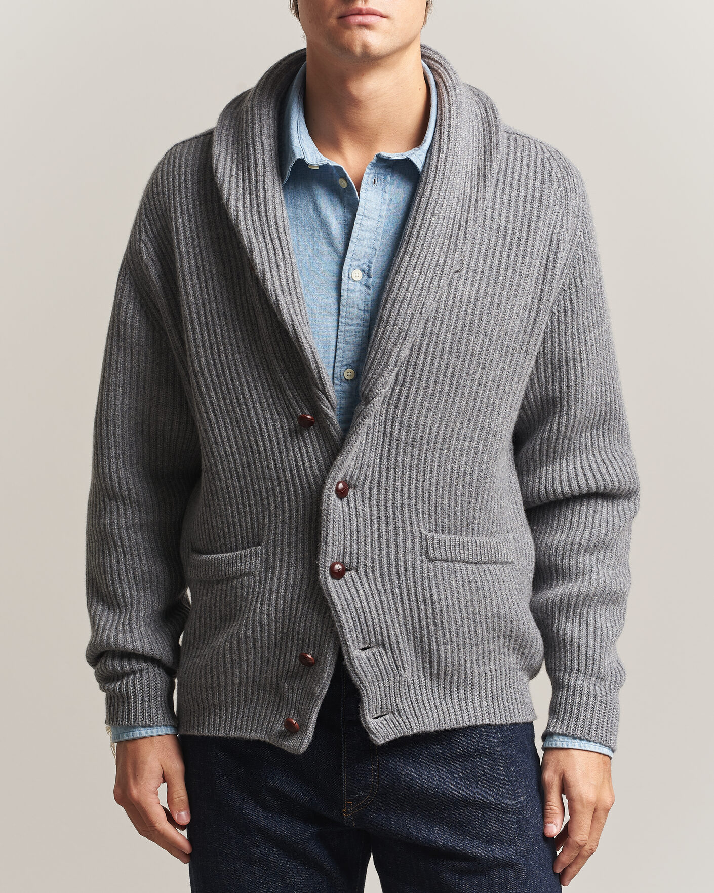 Homme | Pulls Et Tricots | William Lockie | Windsor Cashmere Shawl Cardigan Flannel Grey