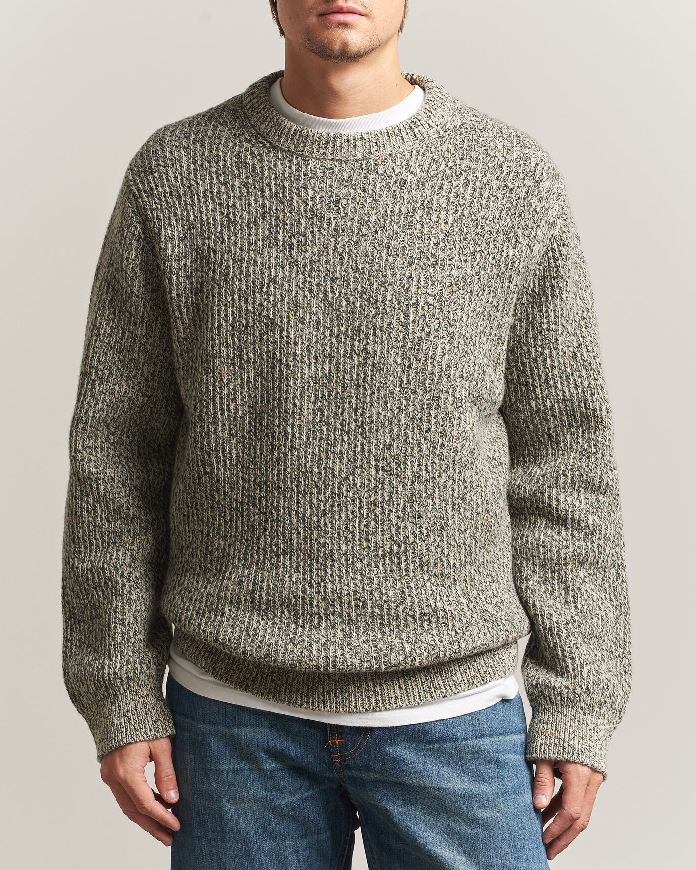 Heren | Truien | Nudie Jeans | August Wool Rib Knitted Sweater Green Melange