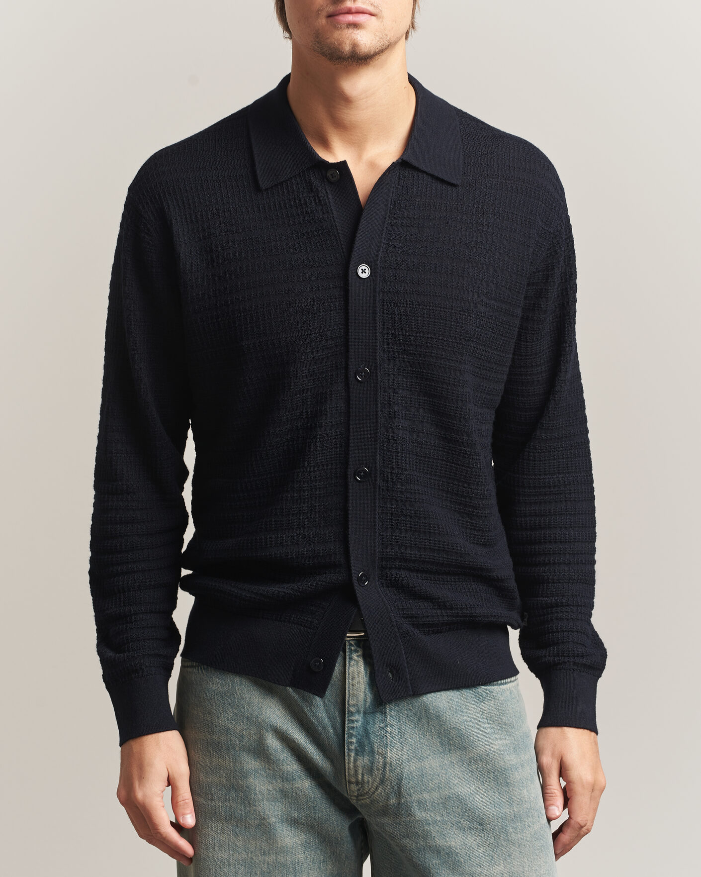 Heren | Truien | NN07 | Nate Wool Knitted Cardigan Deep Navy