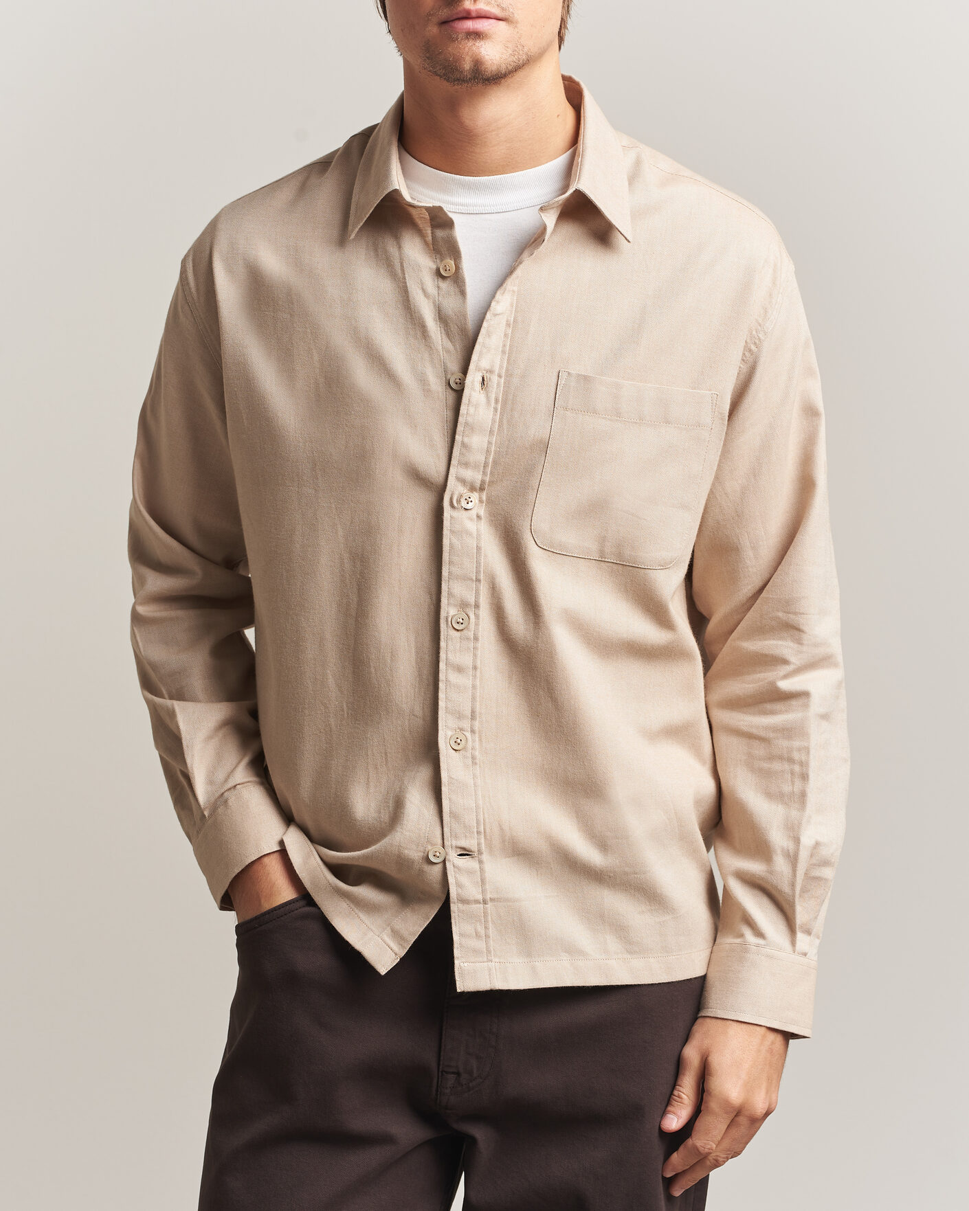Heren | Overhemden | NN07 | Deon Brushed Light Flannel Shirt Desert Khaki