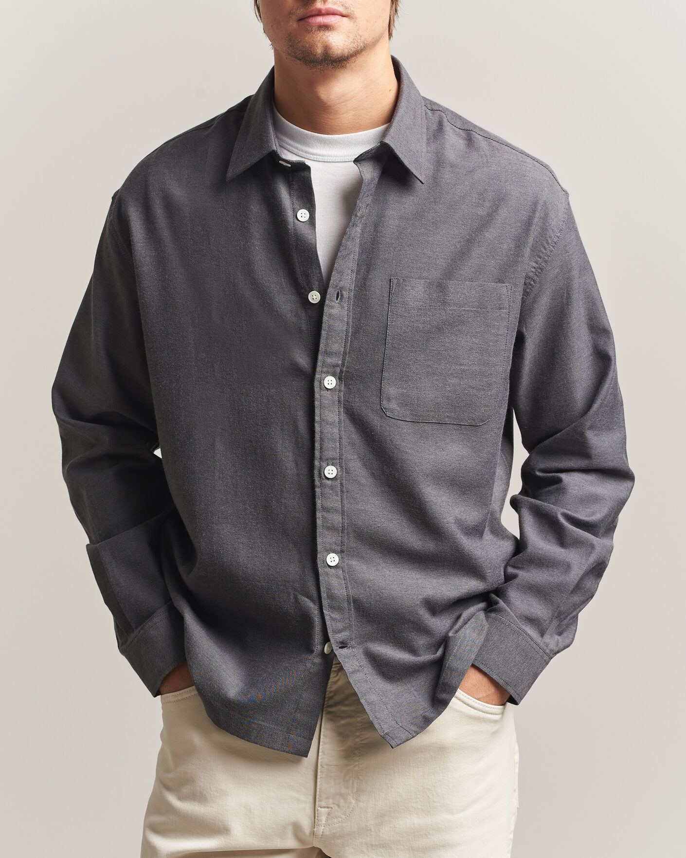 Heren | Overhemden | NN07 | Deon Brushed Light Flannel Shirt Dark Grey