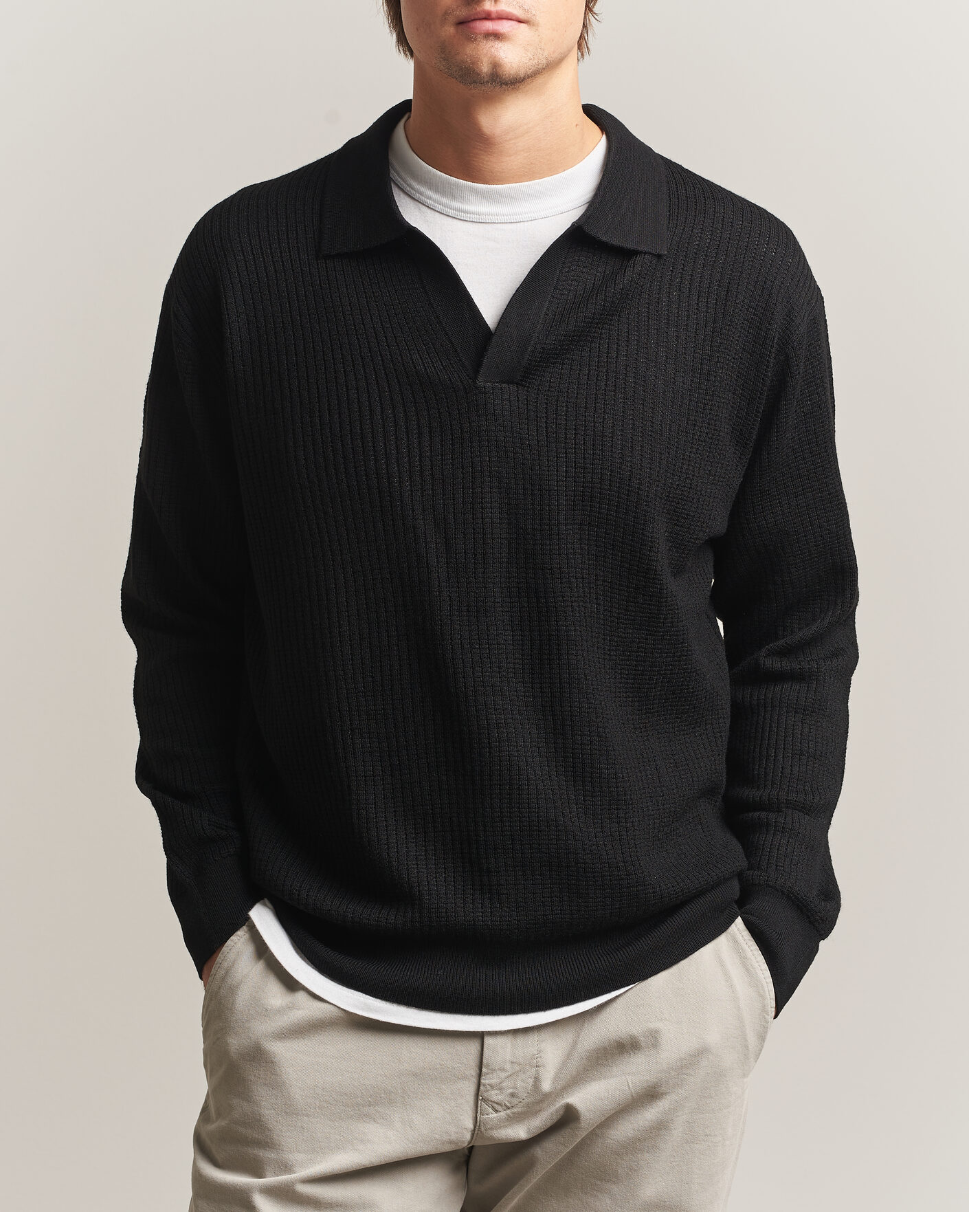 Heren | Truien | NN07 | Nate Wool Knitted Polo Black
