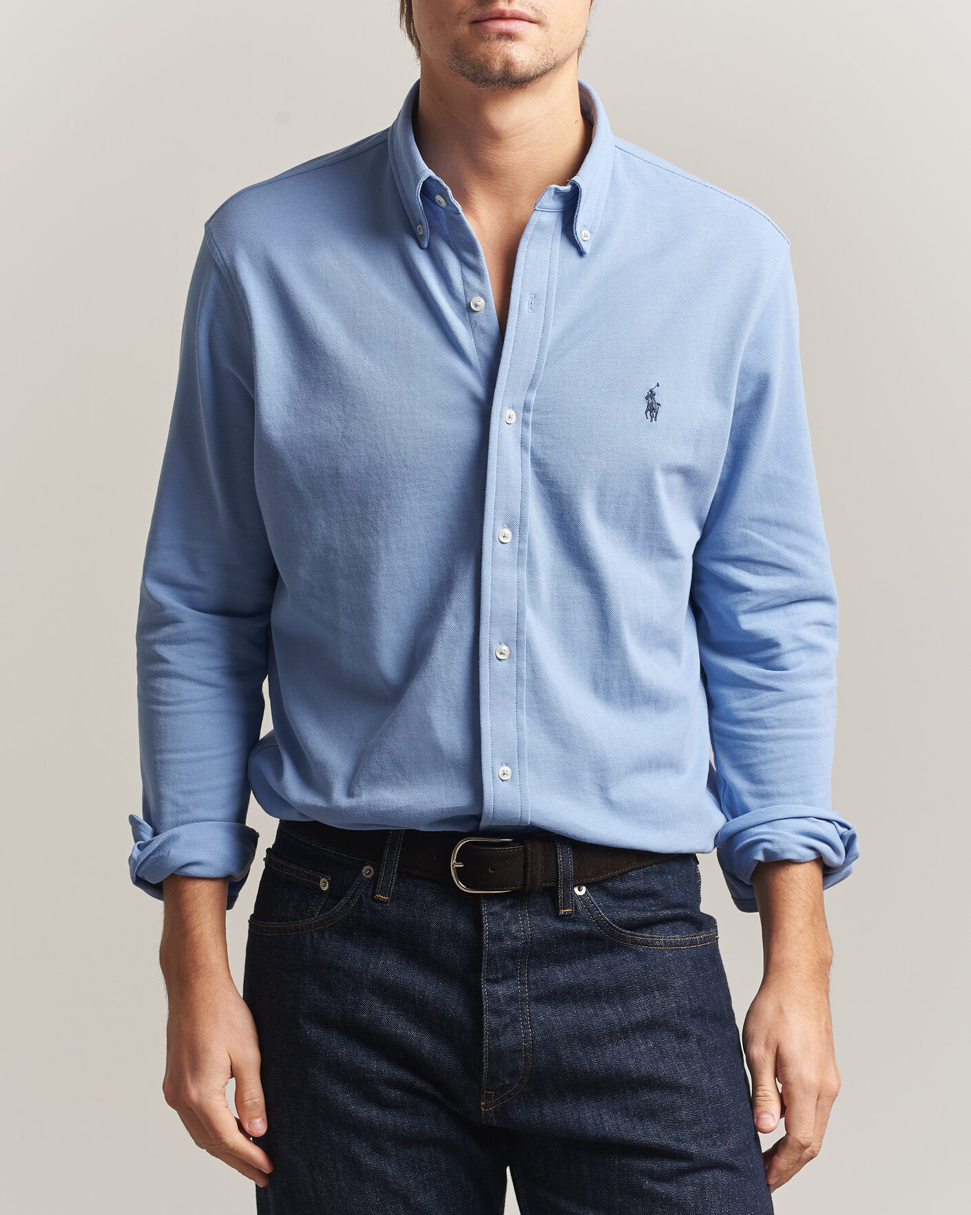 Heren | Polo's | Polo Ralph Lauren | Featherweight Mesh Shirt Dress Shirt Blue