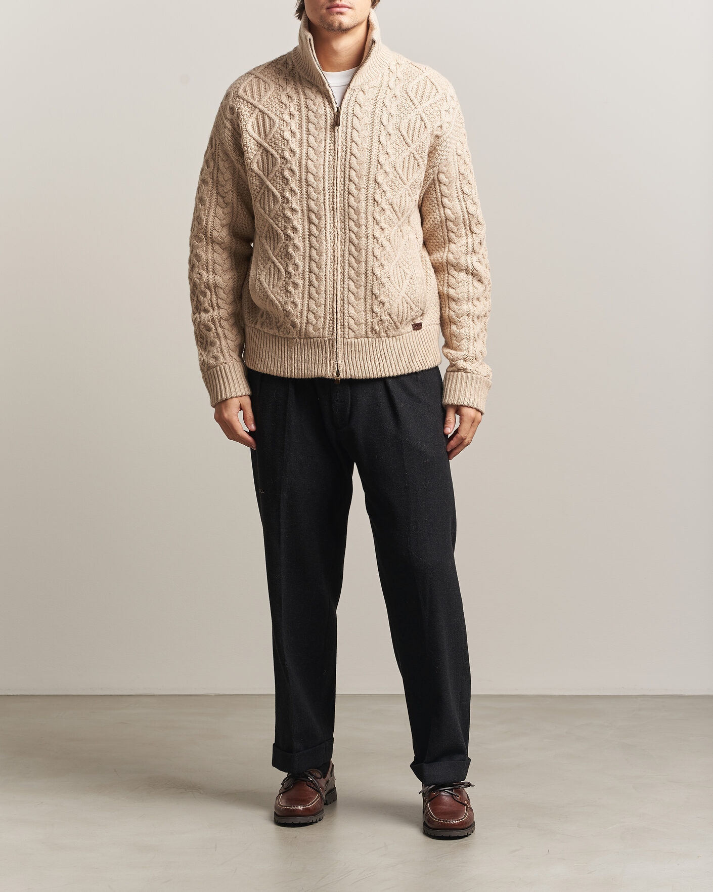 Homme | Pulls Et Tricots | Polo Ralph Lauren | Wool/Alpaca Aran Full-Zip Jicama Brown Heather