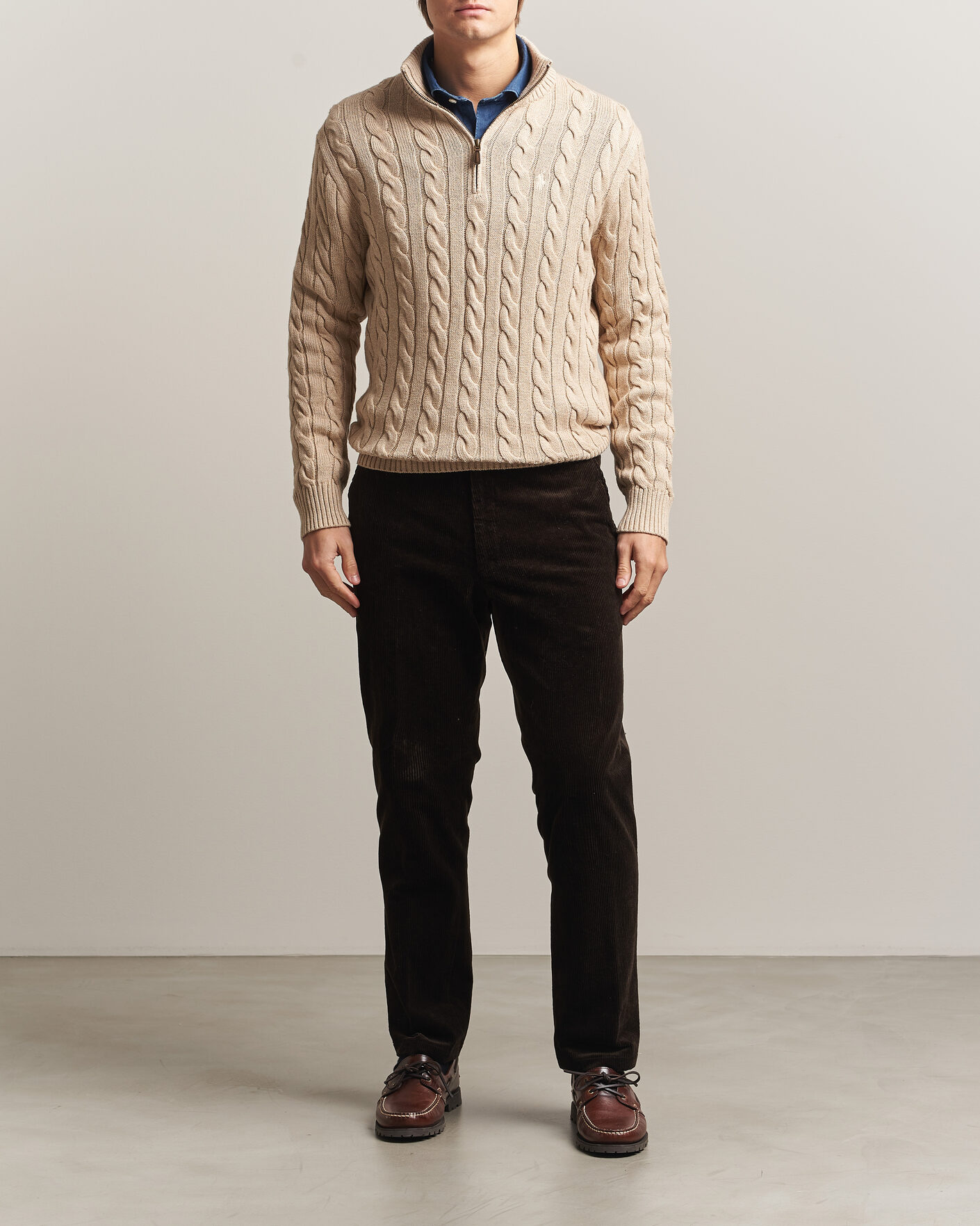 Homme | Pulls Et Tricots | Polo Ralph Lauren | Cotton Cable Half Zip Brown Heather