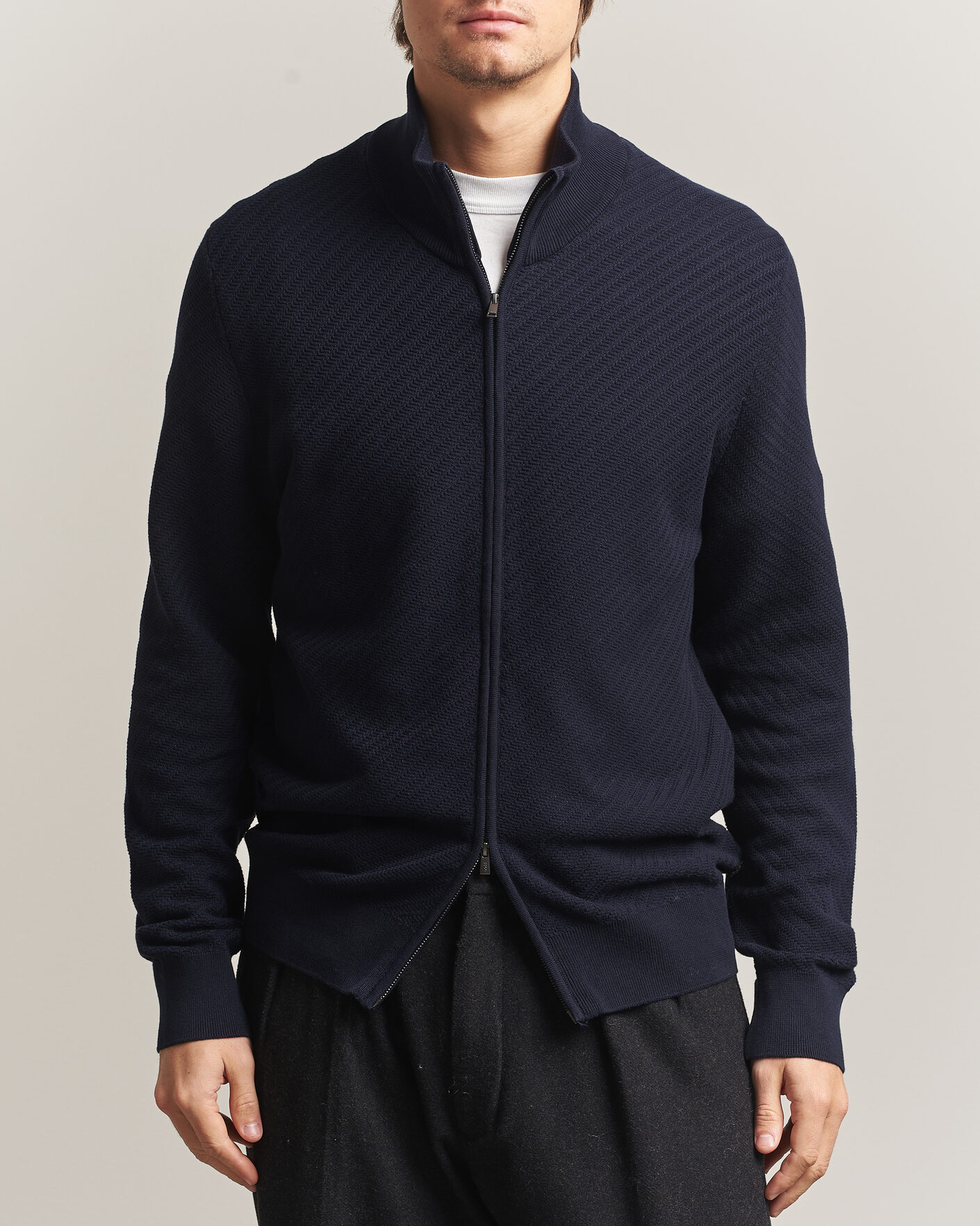 Homme | Pulls Et Tricots | BOSS BLACK | Loretti Cotton Knitted Full Zip Dark Blue