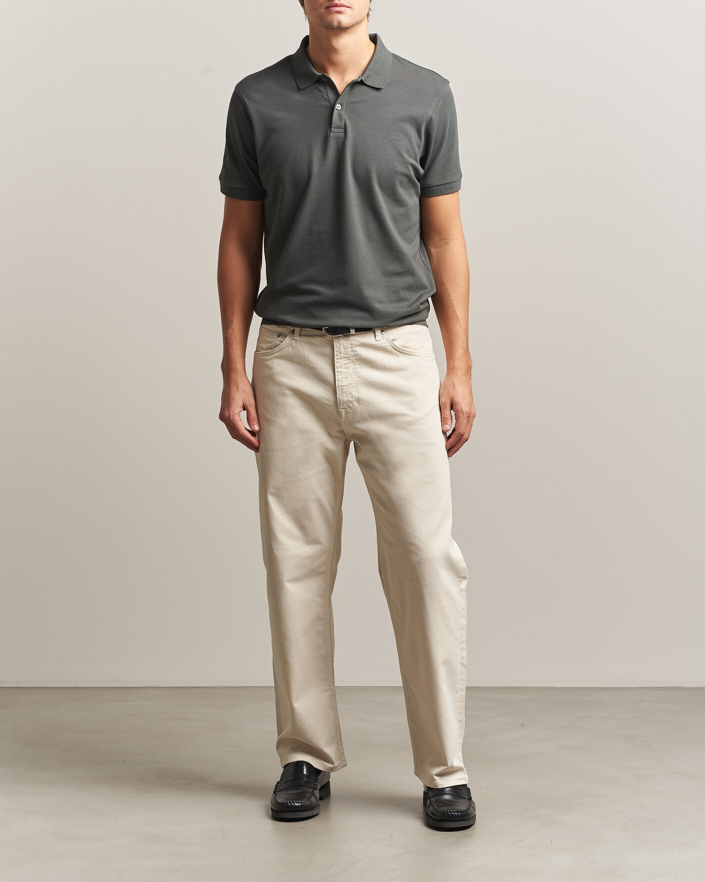 Homme | Polos | Sunspel | Short Sleeve Pique Polo Slate Green