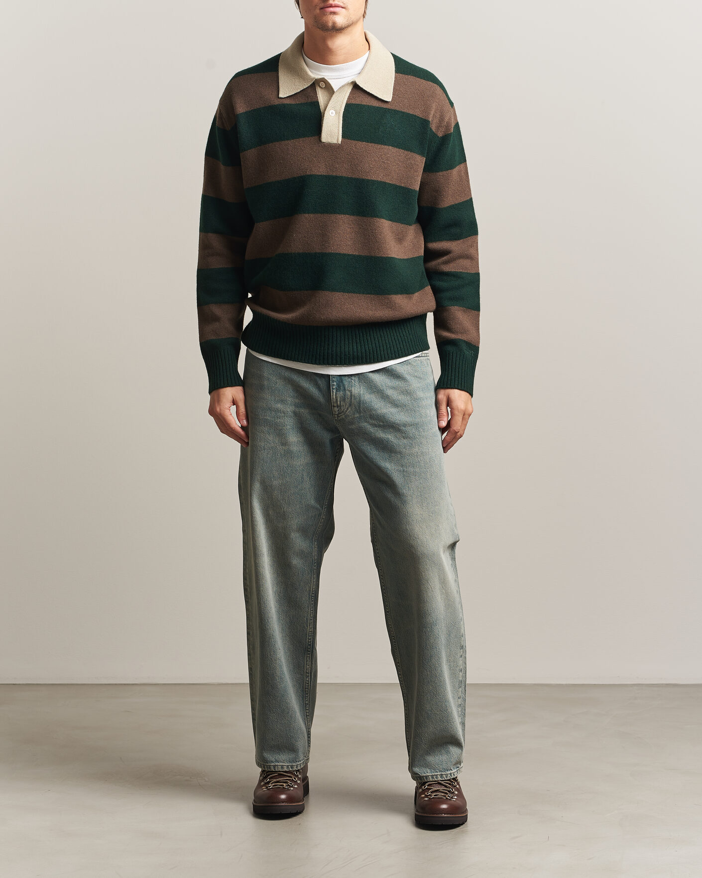 Heren | Truien | Forét | Frost Stripe Knit Polo Deep Green