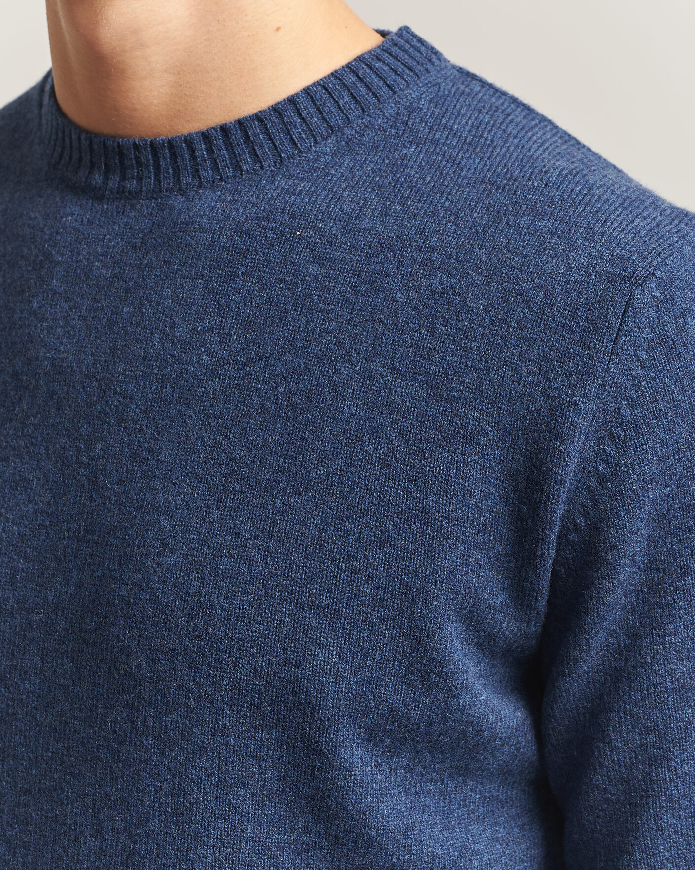 Heren | Truien | Stenströms | Knitted Lambswool Crew Neck Indigo Melange