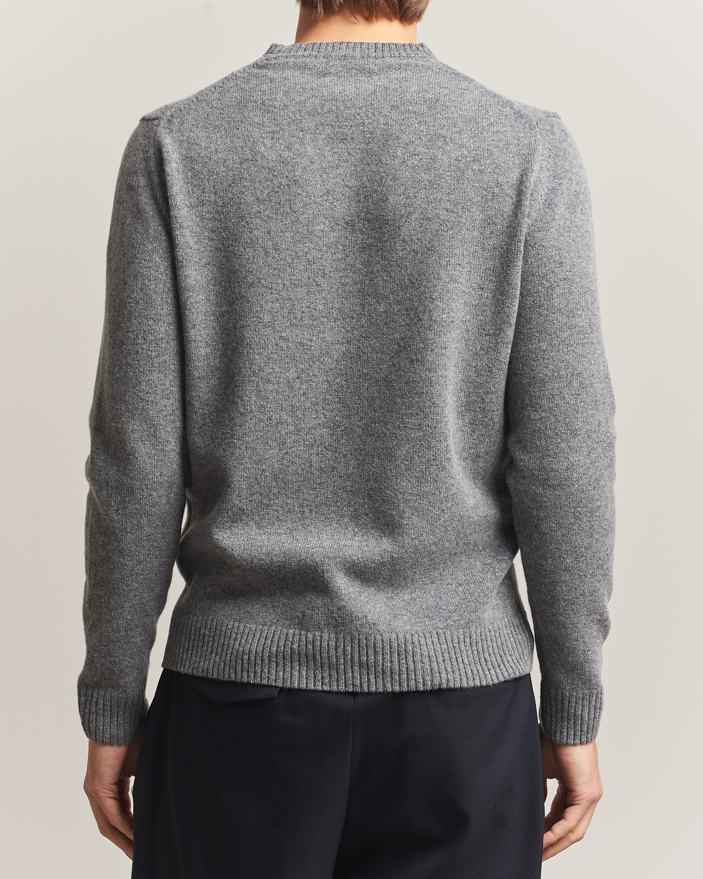 Heren | Truien | Stenströms | Knitted Lambswool Crew Neck Mid Grey Melange