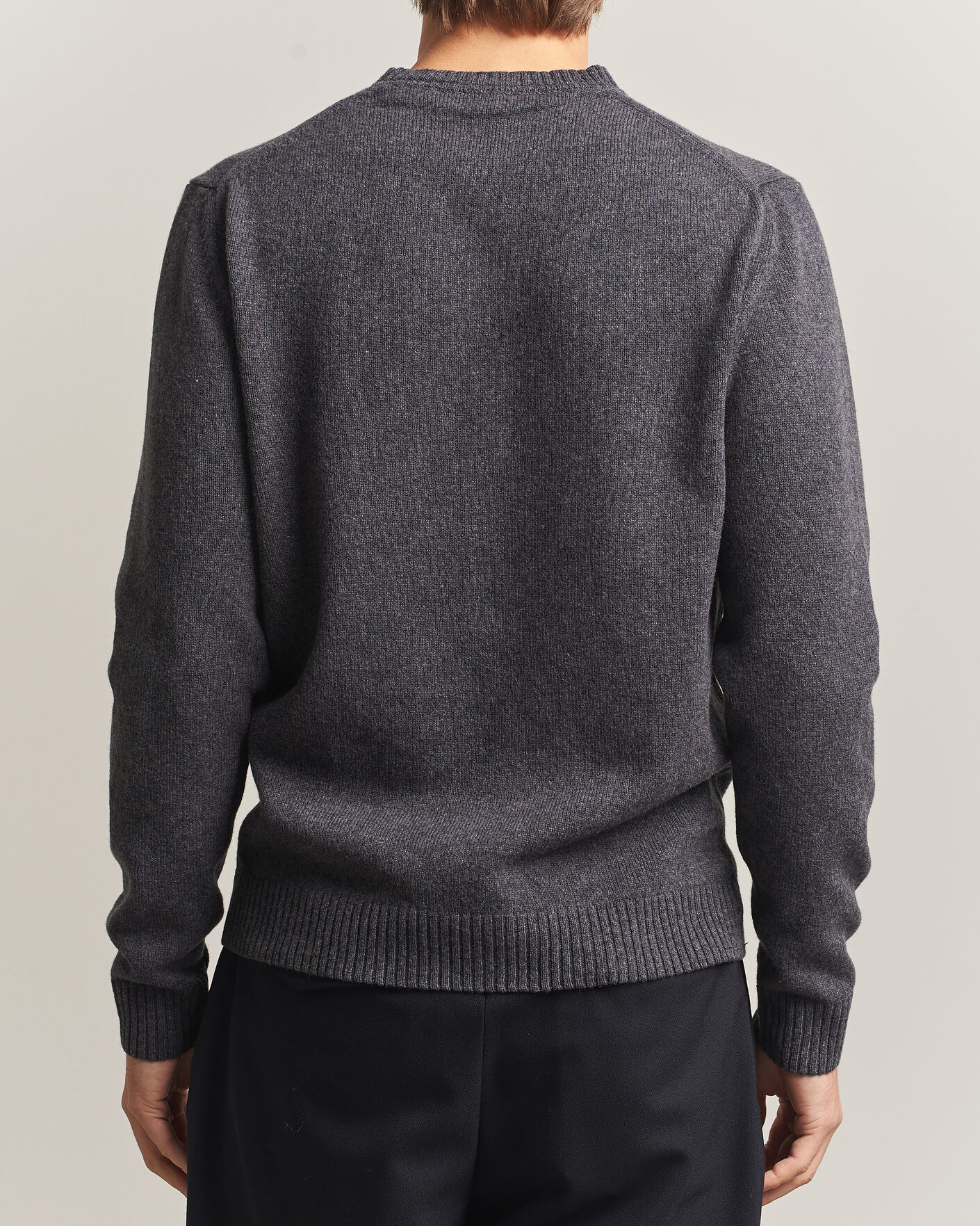 Heren | Truien | Stenströms | Knitted Lambswool Crew Neck Dark Grey Melange