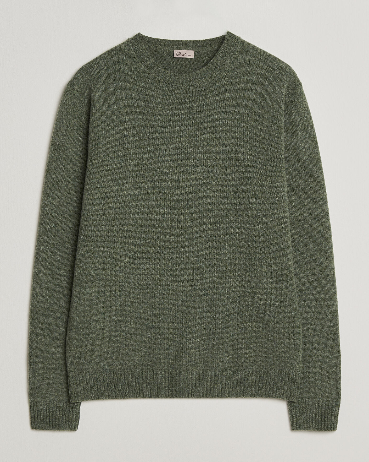 Heren | Truien | Stenströms | Knitted Lambswool Crew Neck Light Army Green Melange