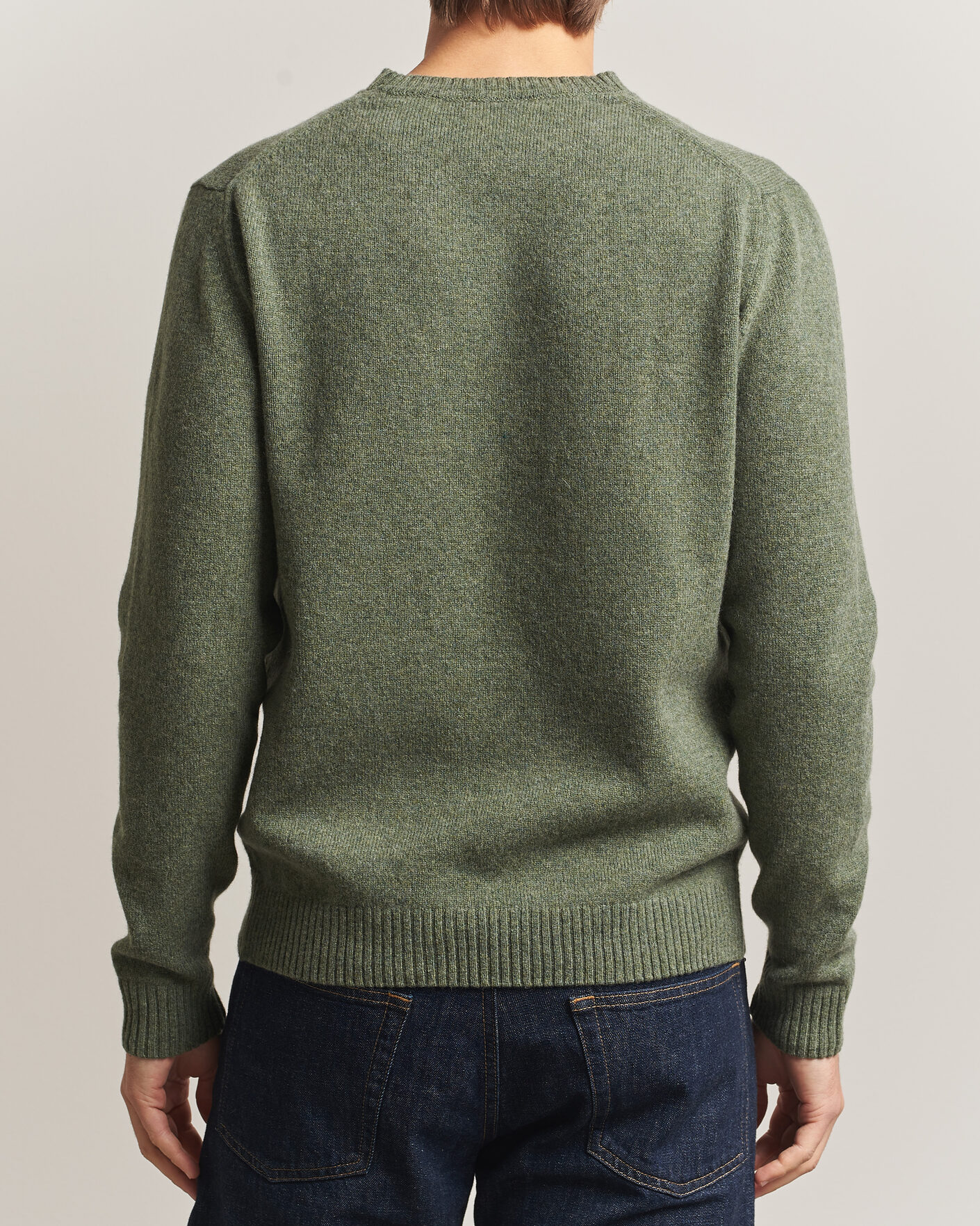 Heren | Truien | Stenströms | Knitted Lambswool Crew Neck Light Army Green Melange