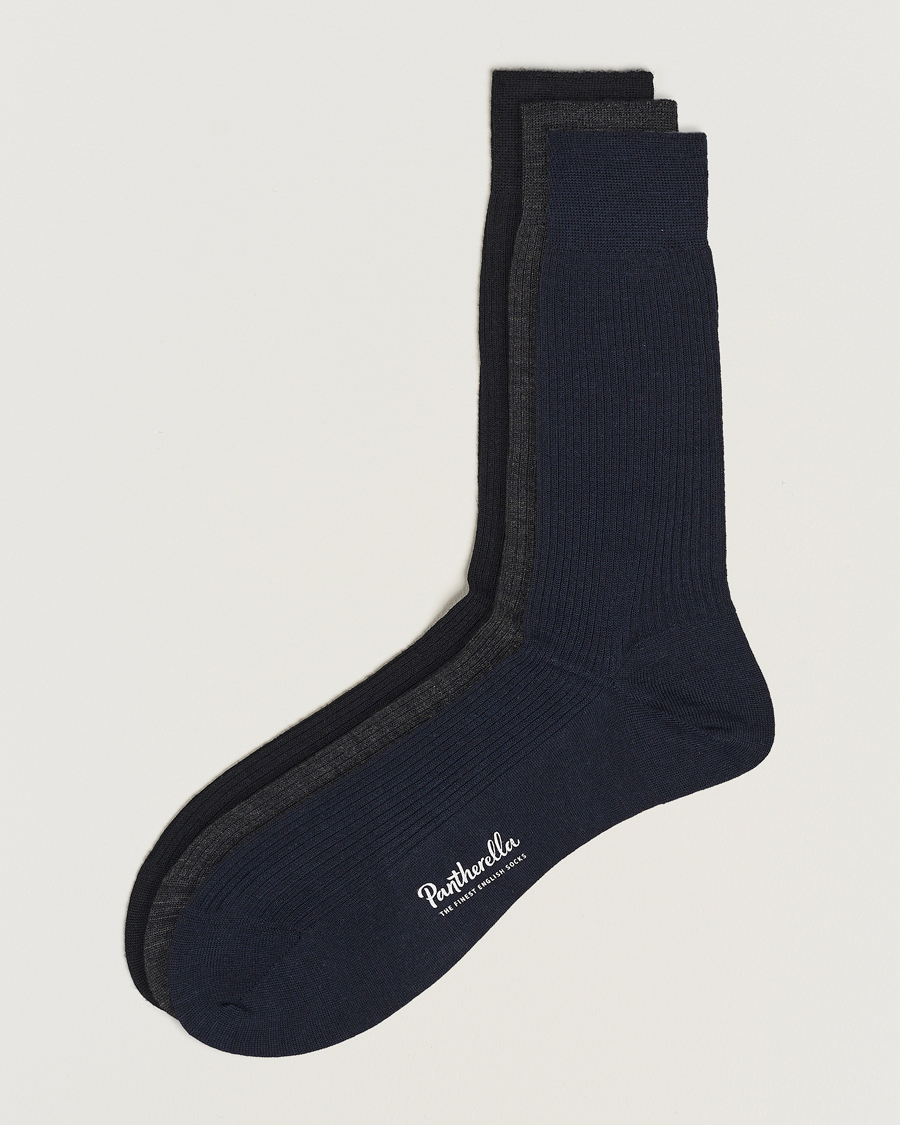 Heren | Ondergoed | Pantherella | 3-Pack Naish Merino/Nylon Sock Navy/Black/Charcoal