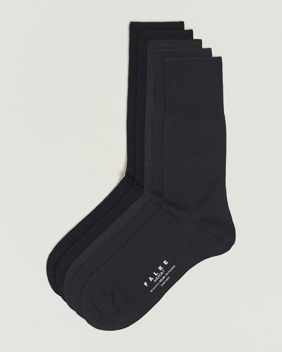 Heren | Ondergoed | Falke | 5-Pack Airport Socks Black/Dark Navy/Anthracite Melange