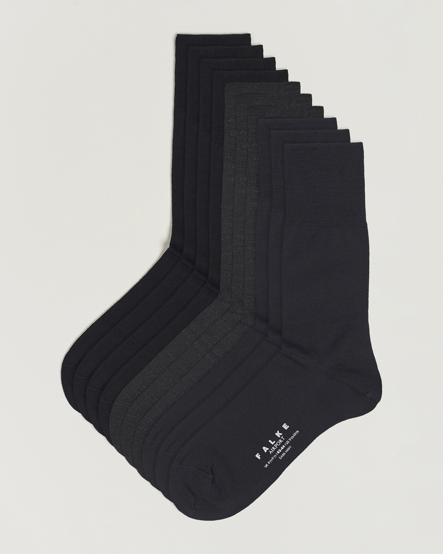 Heren | Ondergoed | Falke | 10-Pack Airport Socks Black/Dark Navy/Anthracite Melange