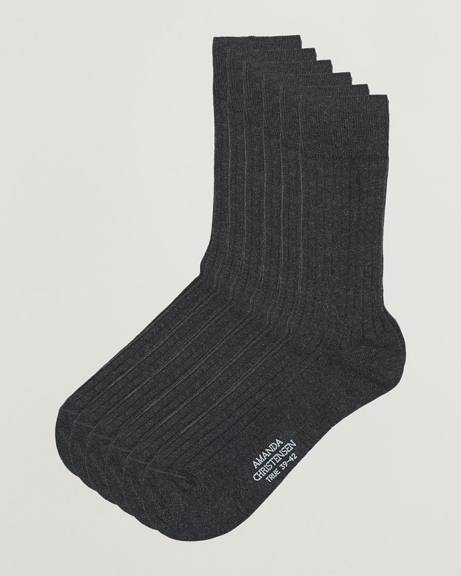 Heren | Ondergoed | Amanda Christensen | 6-Pack True Cotton Ribbed Socks Antracite Melange