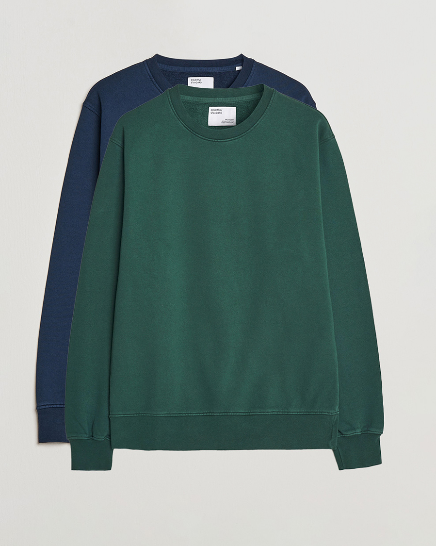 Heren | Truien | Colorful Standard | 2-Pack Classic Organic Crew Neck Sweat Navy Blue/Emerald Green