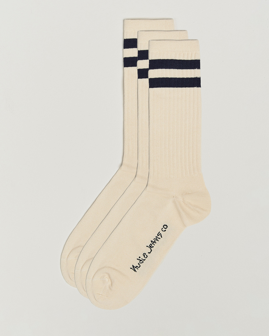 Heren | Ondergoed | Nudie Jeans | 3-pack Amundsson Tennis Socks Off White/Navy