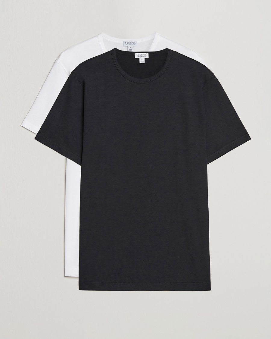 Heren | T-shirts | Sunspel | 2-Pack Crew Neck Q82 Cotton T-Shirt White & Black