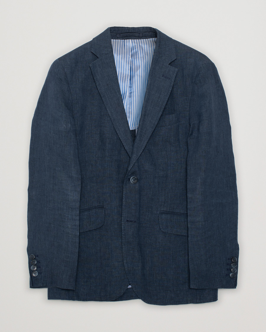 Heren | Hackett Textured Cotton/Linen Blazer Blue | Pre-owned | Hackett Textured Cotton/Linen Blazer Blue