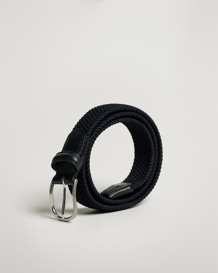 Heren | Anderson's Stretch Woven 3,5 cm Belt Navy | Pre-owned | Anderson's Stretch Woven 3,5 cm Belt Navy