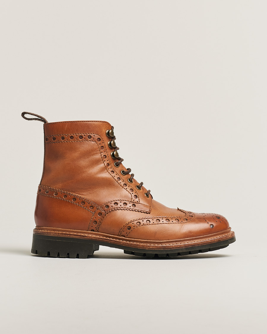 Heren | Grenson Fred Brogue Boot Commando Sole Cognac Calf UK6 - EU40 | Pre-owned | Grenson Fred Brogue Boot Commando Sole Cognac Calf UK6 - EU40