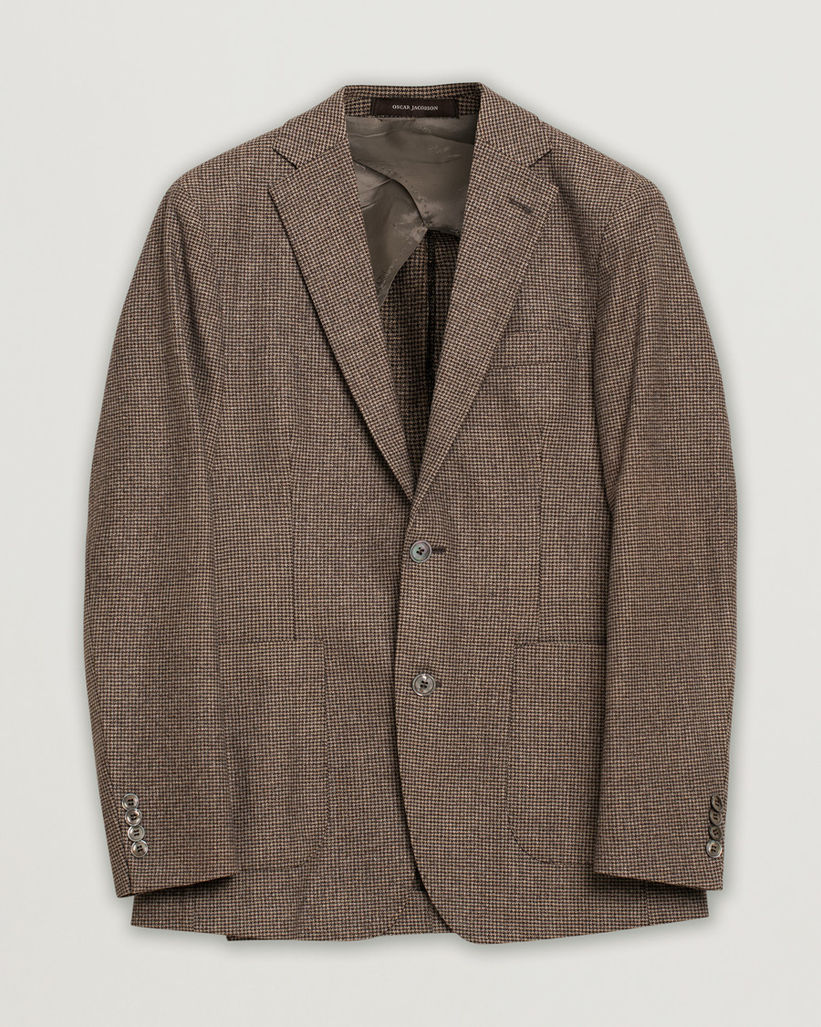 Homme | Oscar Jacobson Einar Houndstooth Wool Blazer Brown 46 | Pre-owned | Oscar Jacobson Einar Houndstooth Wool Blazer Brown 46