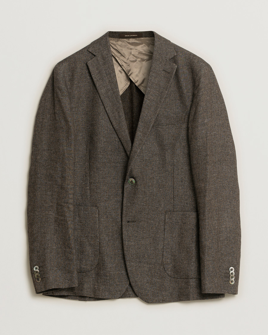 Heren | Blazers | Pre-owned | Oscar Jacobson Einar Linen/Wool Patch Pocket Blazer Brown 52