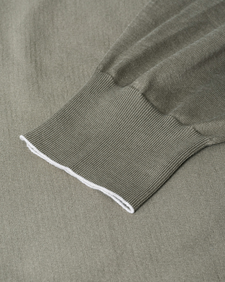 Heren | Brunello Cucinelli Crew Neck Cotton Contrast Pullover Olive Green | Pre-owned | Brunello Cucinelli Crew Neck Cotton Contrast Pullover Olive Green