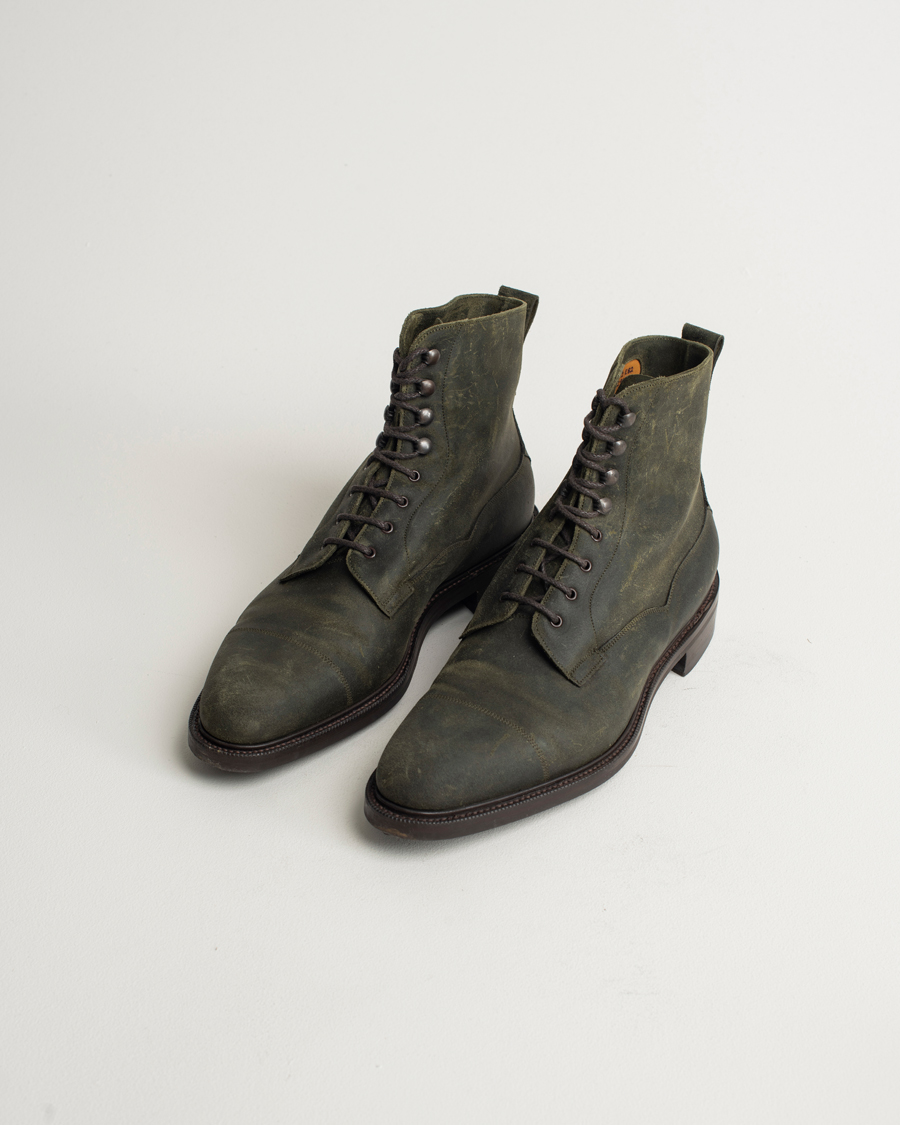 Heren | Edward Green Galway Dainite Boot Khaki Waxed Suede | Pre-owned | Edward Green Galway Dainite Boot Khaki Waxed Suede