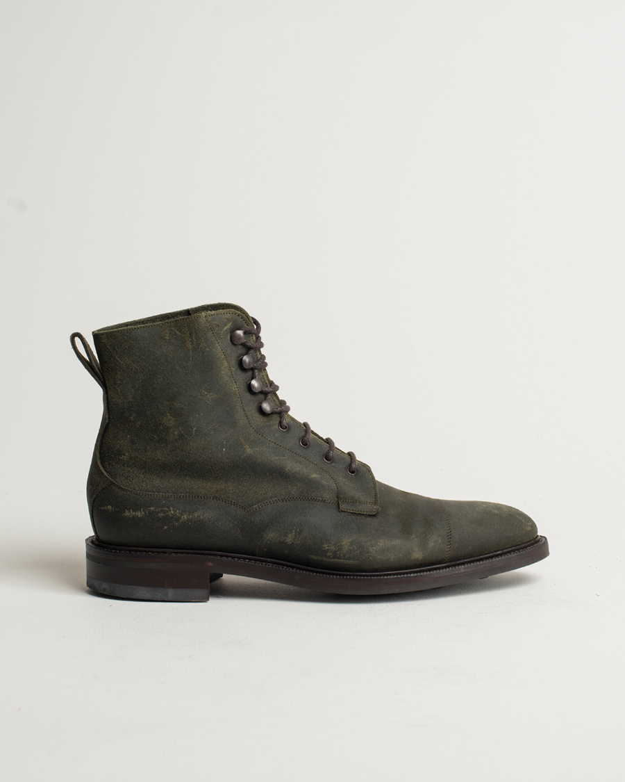Heren | Edward Green Galway Dainite Boot Khaki Waxed Suede | Pre-owned | Edward Green Galway Dainite Boot Khaki Waxed Suede