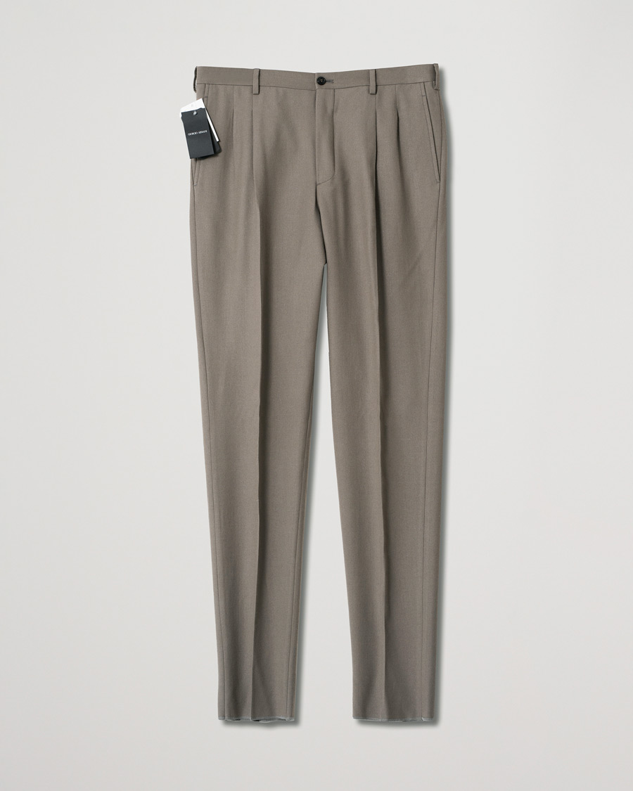 Heren | Broeken | Pre-owned | Giorgio Armani Tapered Wool Flannel Trousers Light Grey