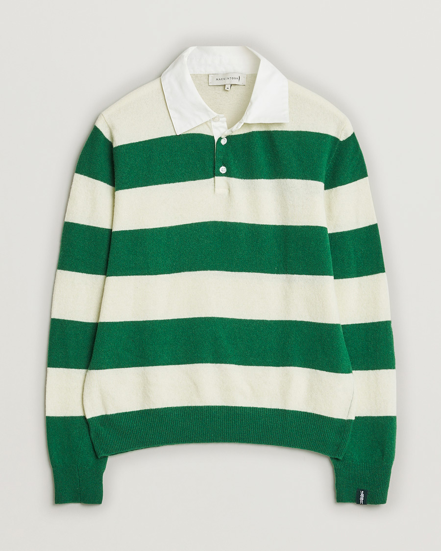 Homme | Mackintosh Knitted Wool Rugby Sweater Green/White | Pre-owned | Mackintosh Knitted Wool Rugby Sweater Green/White