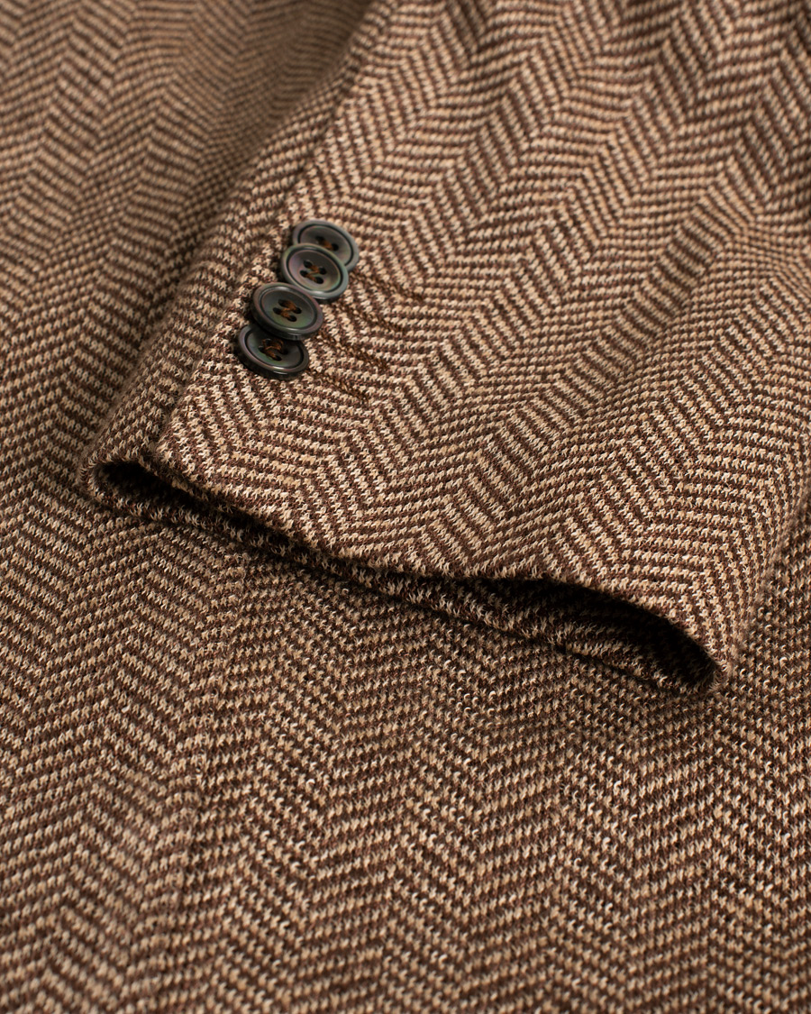 Homme | Blazers | Pre-owned | Oscar Jacobson Egel Patch Herringbone Linen Blazer Brown