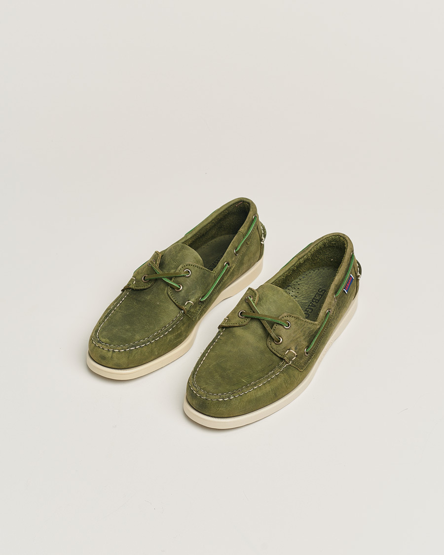 Homme | Sebago Docksides Nubuck Boat Shoe Green Military | Pre-owned | Sebago Docksides Nubuck Boat Shoe Green Military