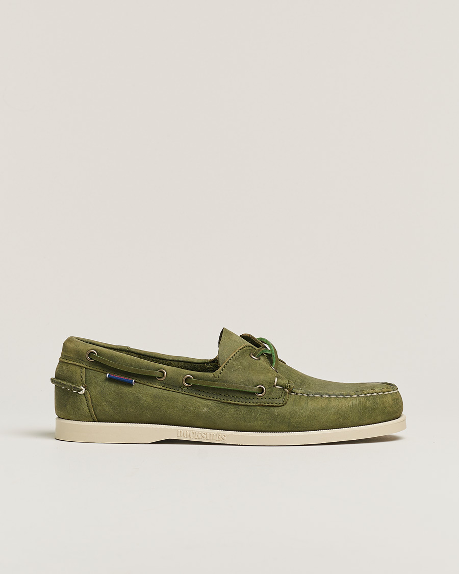 Homme | Sebago Docksides Nubuck Boat Shoe Green Military | Pre-owned | Sebago Docksides Nubuck Boat Shoe Green Military