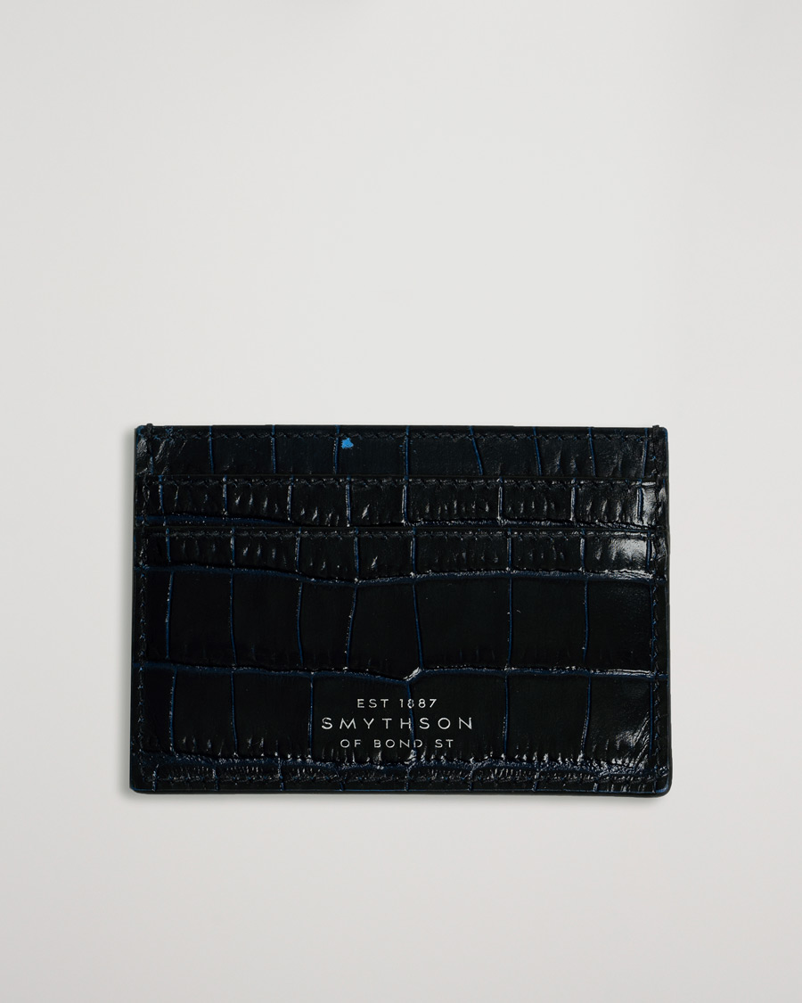 Heren | Smythson Mara Flat Card Holder Navy | Pre-owned | Smythson Mara Flat Card Holder Navy