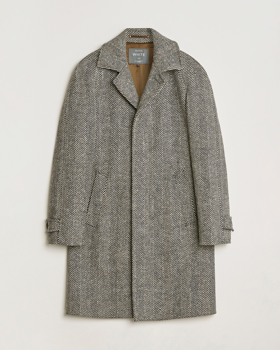 Heren | Pre-owned Jassen | Pre-owned | Private White V.C. Raglan Wool Coat Black & Cream 2 - XS