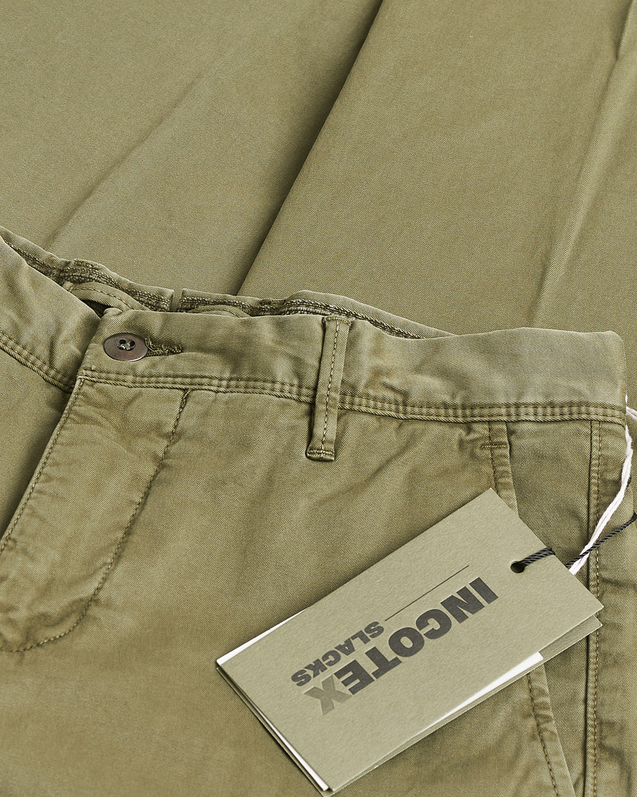 Heren | Pre-owned Broeken | Pre-owned | Incotex Slim Fit Garment Dyed Slacks Olive W29