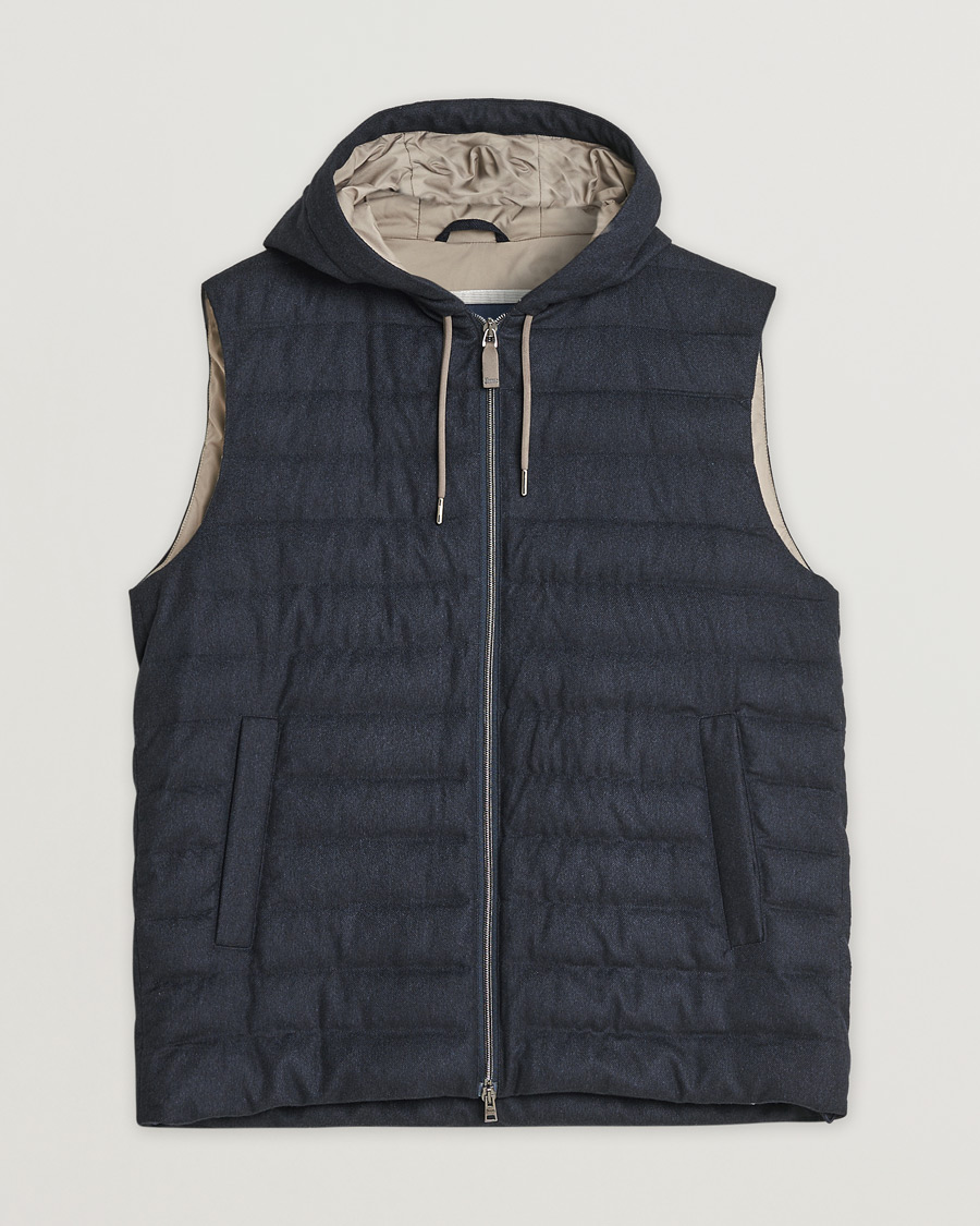 Homme | Pre-owned Manteaux Et Vestes | Pre-owned | Herno Hooded Flannel Cashmere & Silk Vest Navy 52