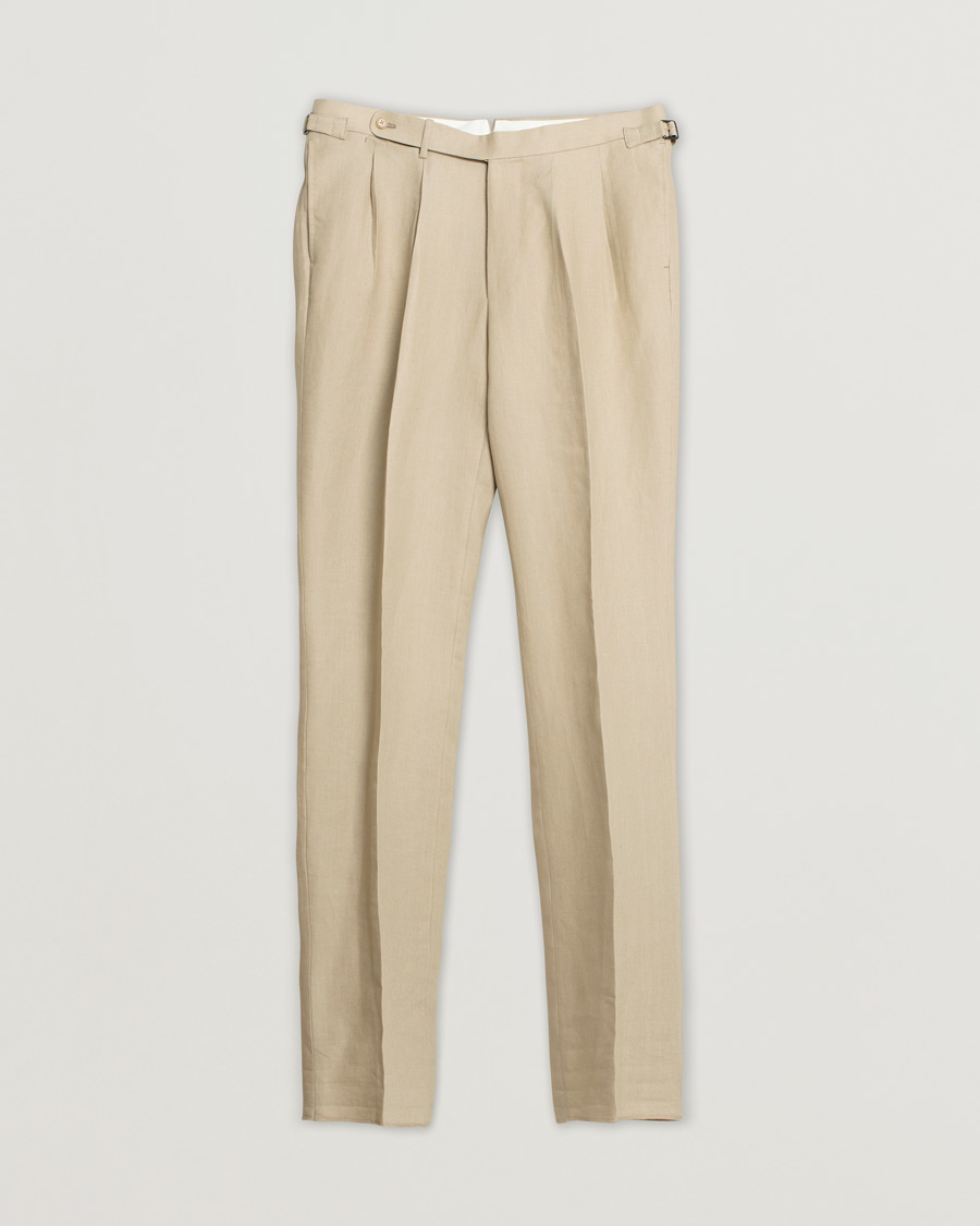 Homme | Beams F Pleated Linen Trousers Beige | Pre-owned | Beams F Pleated Linen Trousers Beige