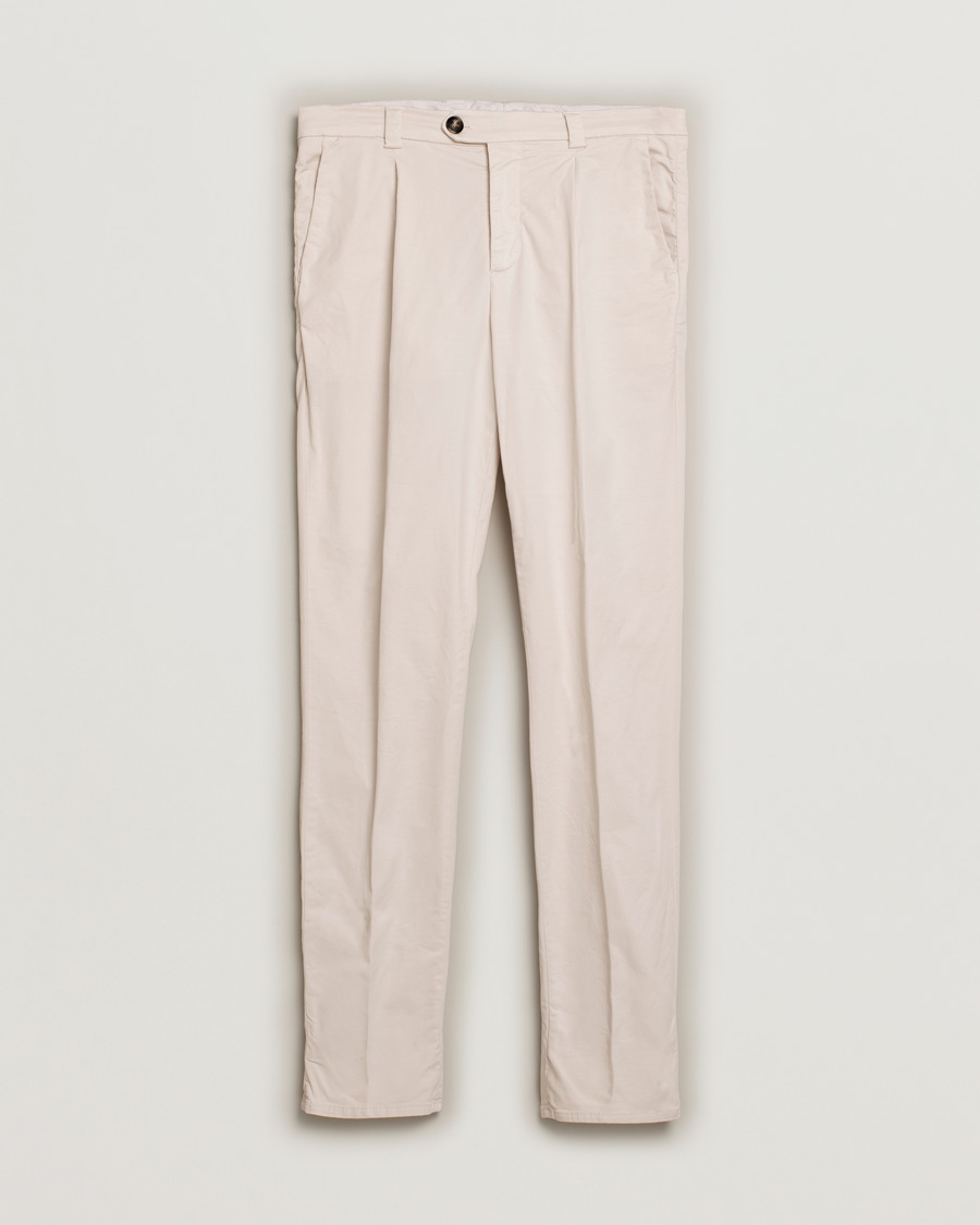 Heren | Broeken | Pre-owned | Brunello Cucinelli Slim Fit Pleated Trousers Off White