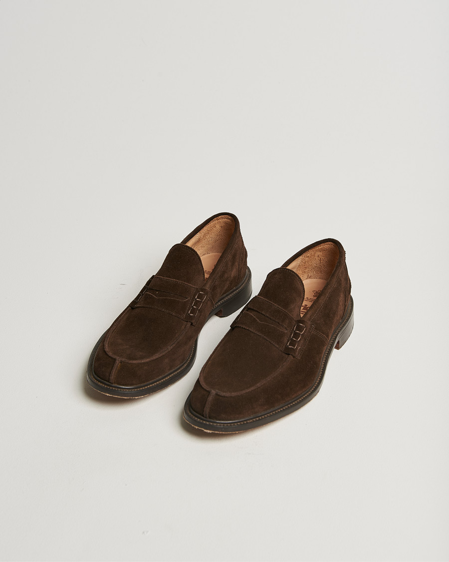 Heren | Tricker's James Penny Loafers Chocolate Suede | Pre-owned | Tricker's James Penny Loafers Chocolate Suede