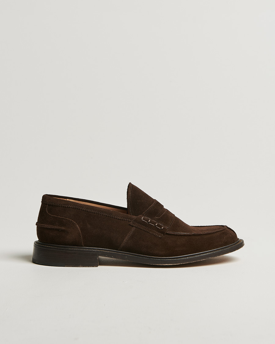 Heren | Tricker's James Penny Loafers Chocolate Suede | Pre-owned | Tricker's James Penny Loafers Chocolate Suede
