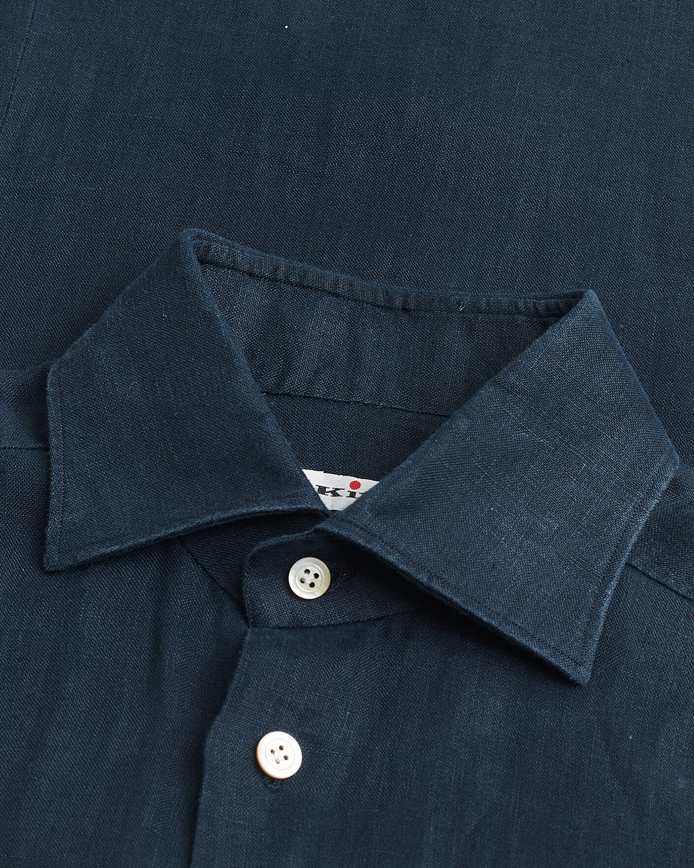 Heren | Pre-owned Overhemden | Pre-owned | Kiton Linen Sport Shirt Navy 38 - S