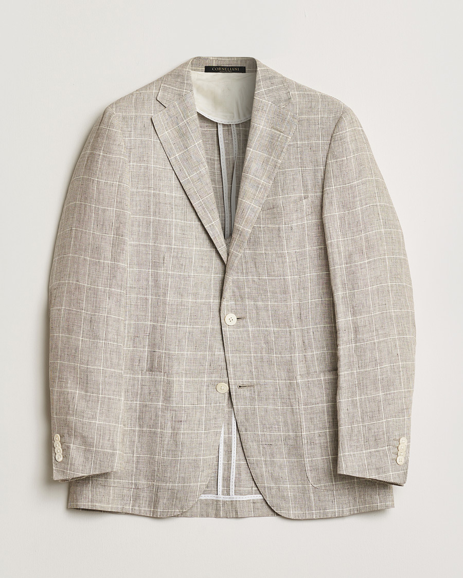 Heren | Pre-owned Blazers | Pre-owned | Corneliani Linen Blazer Light Beige Check 48
