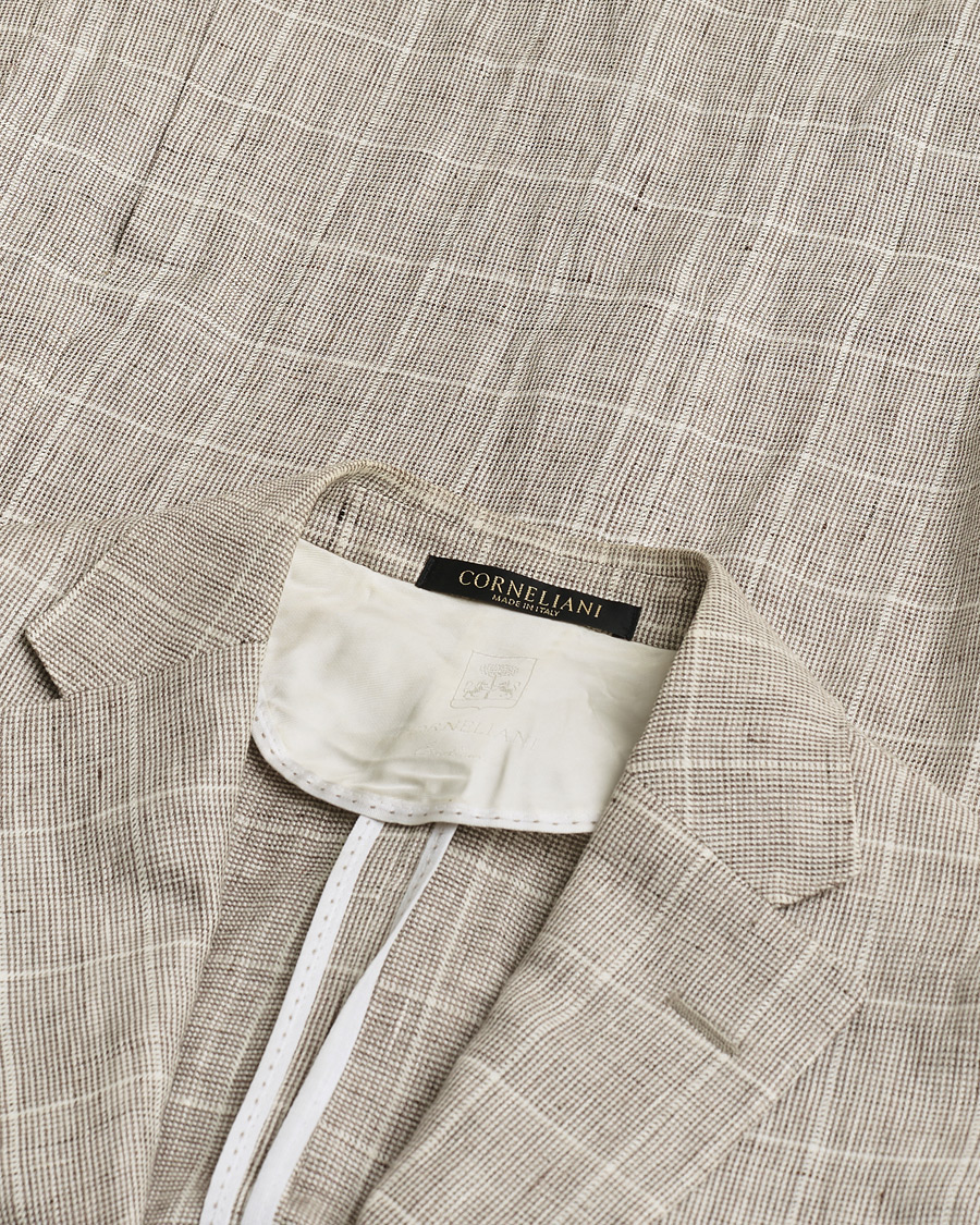 Heren | Pre-owned Blazers | Pre-owned | Corneliani Linen Blazer Light Beige Check 48